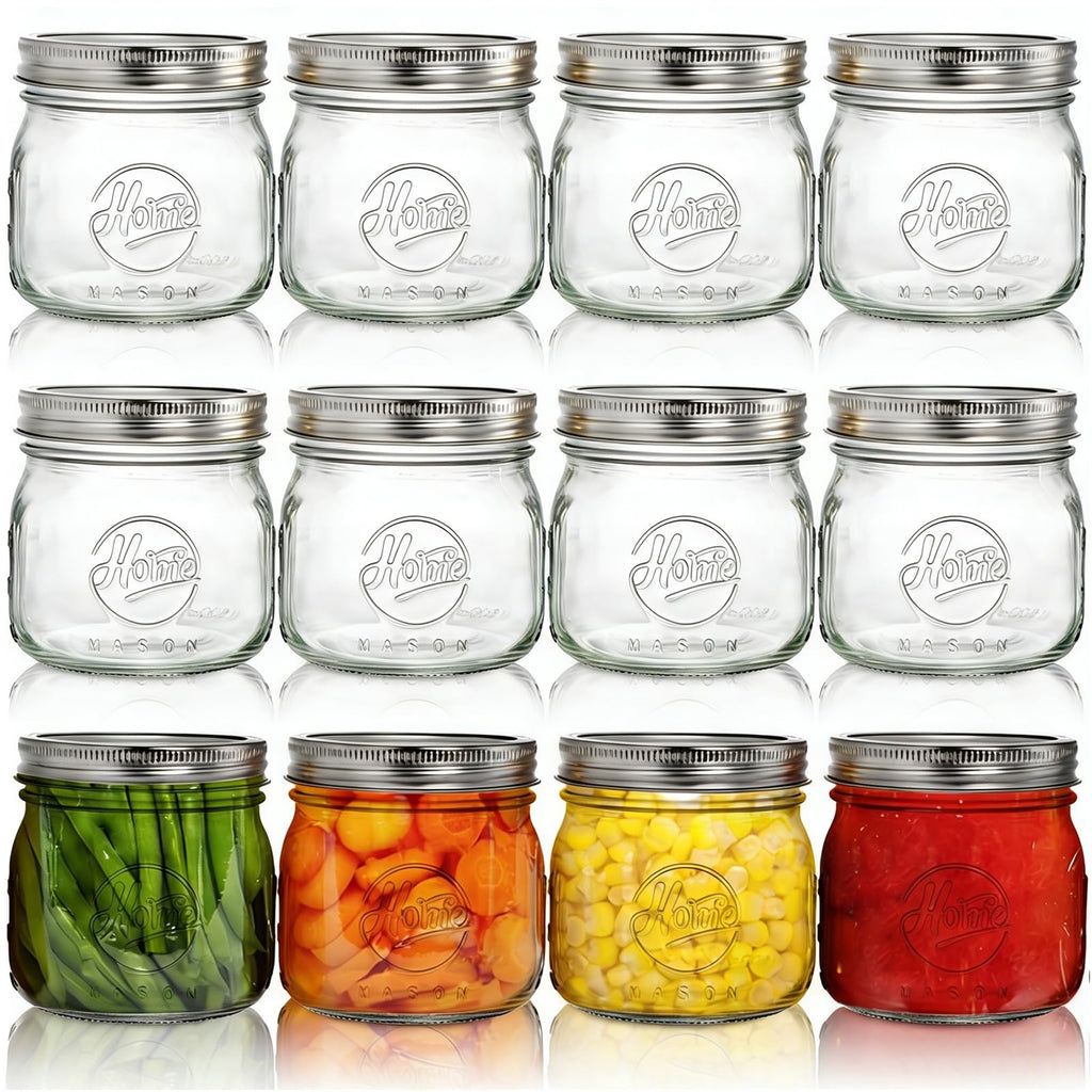 12 Pack 16Oz Wide Mouth Glass Mason Jars with Airtight Lids P6321