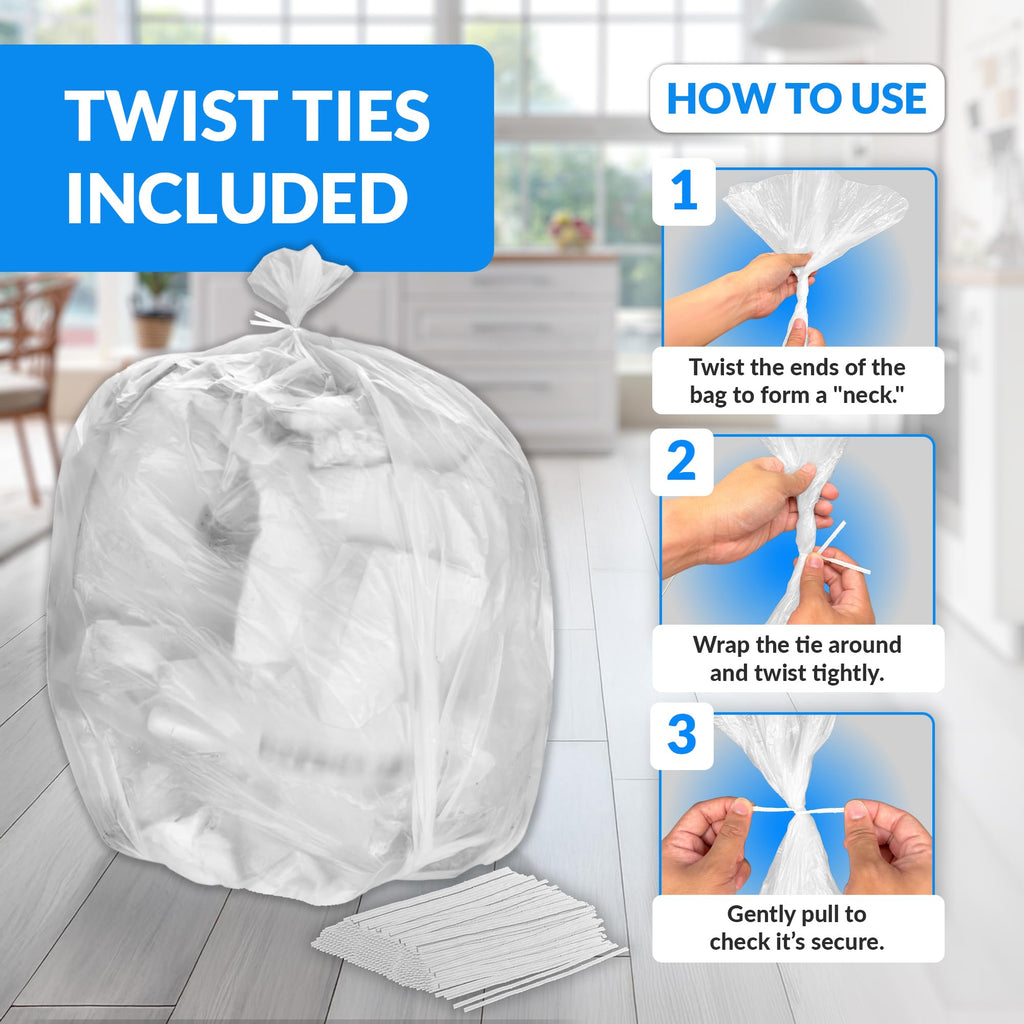 Clear Trash Bags with Twist Ties 50 Count Heavy Duty T813530