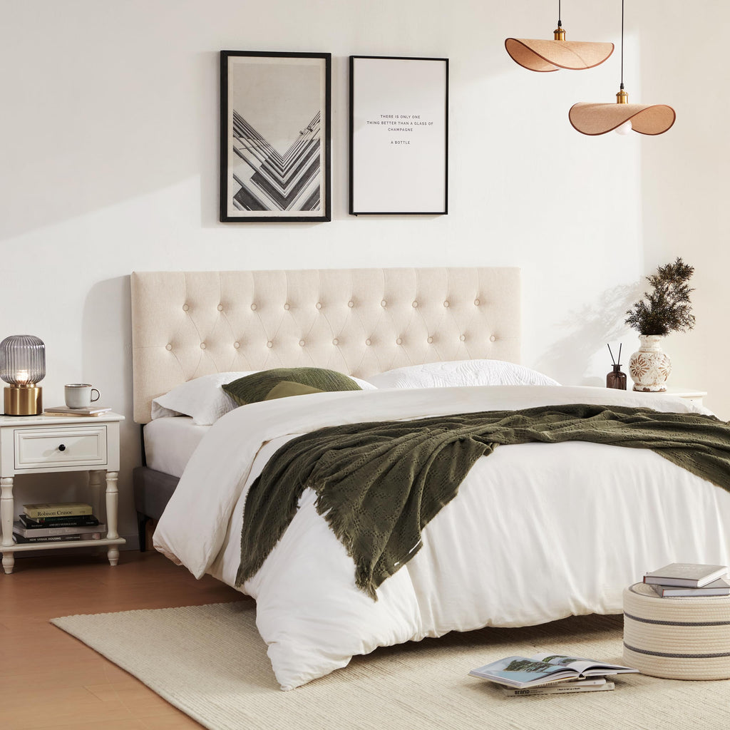 Beige Tufted Upholstered Queen Size Headboard U65104
