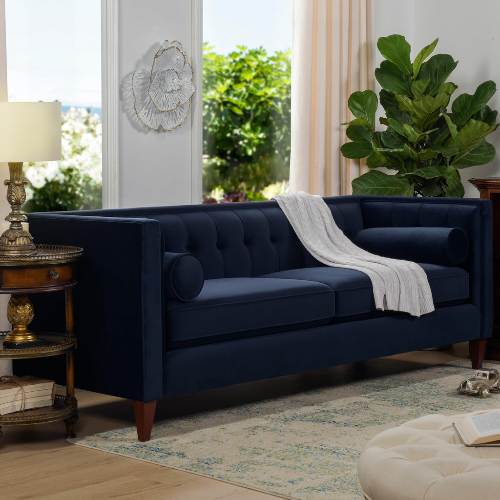 Dark Navy Blue Performance Velvet Tufted Sofa S799368
