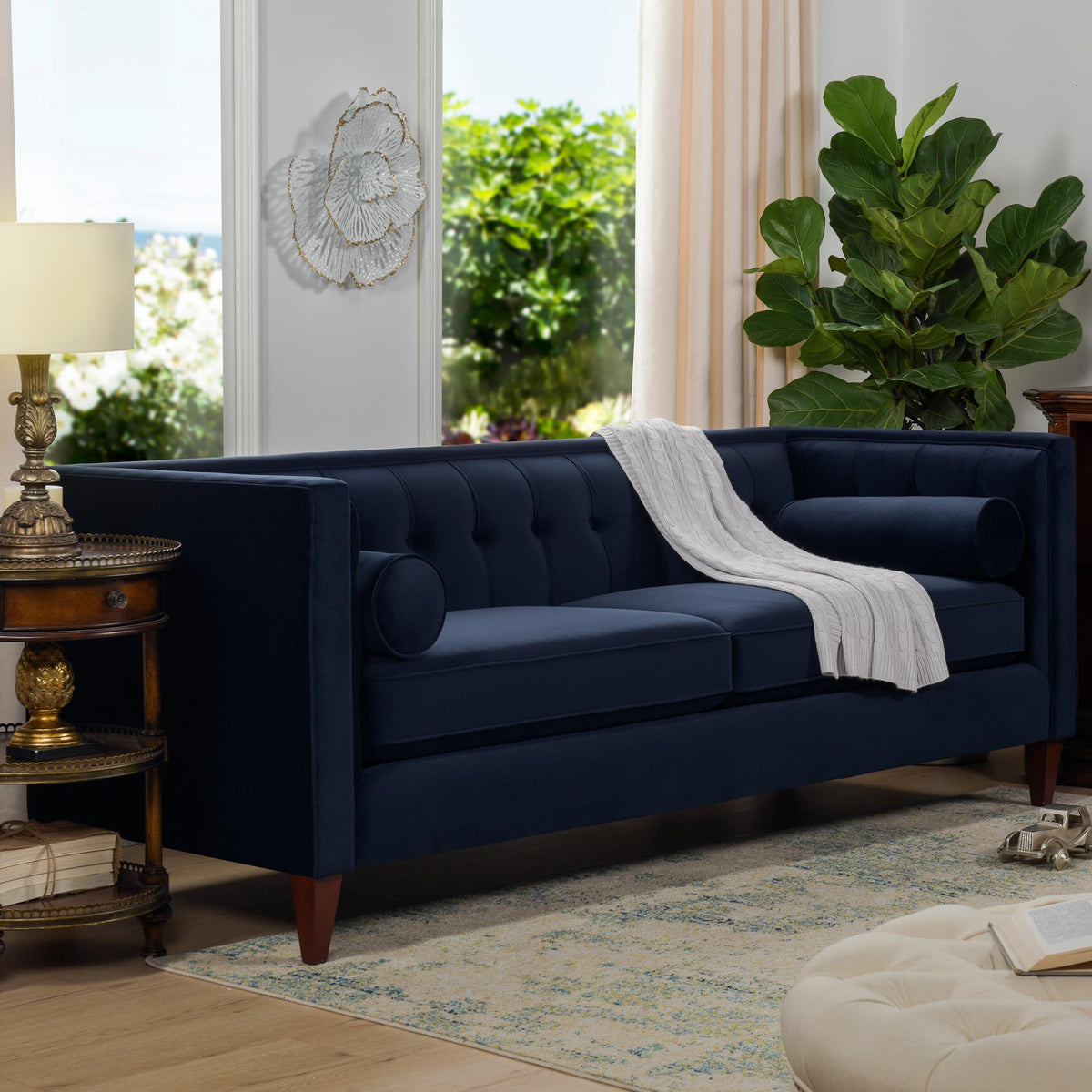 Dark Navy Blue Performance Velvet Tufted Sofa S799368