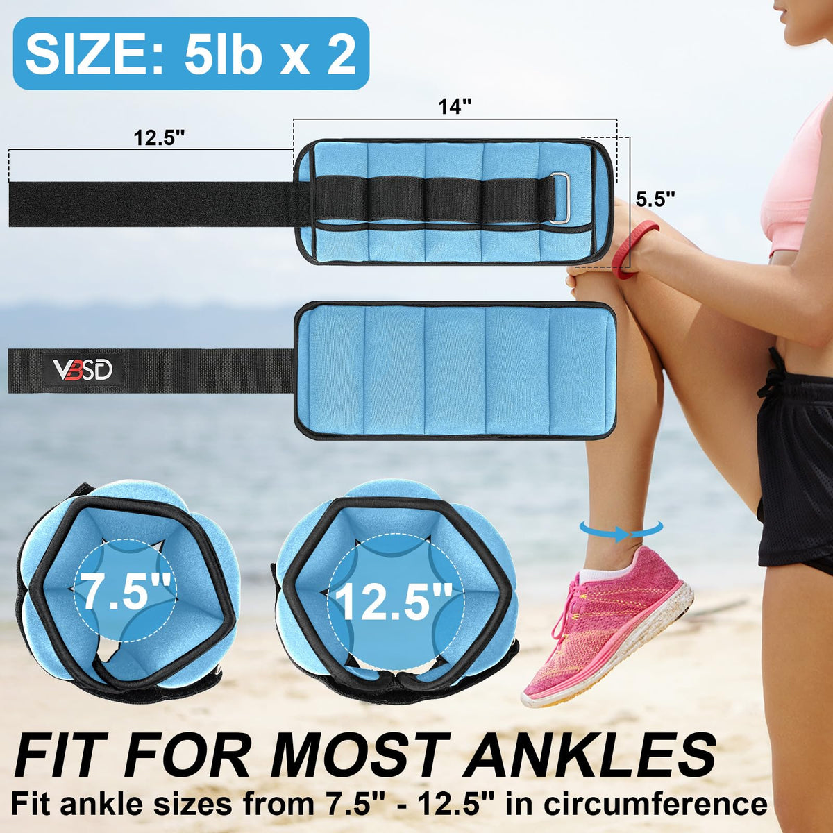 Adjustable Ankle Weights 10lb 1 Pair Blue N6078
