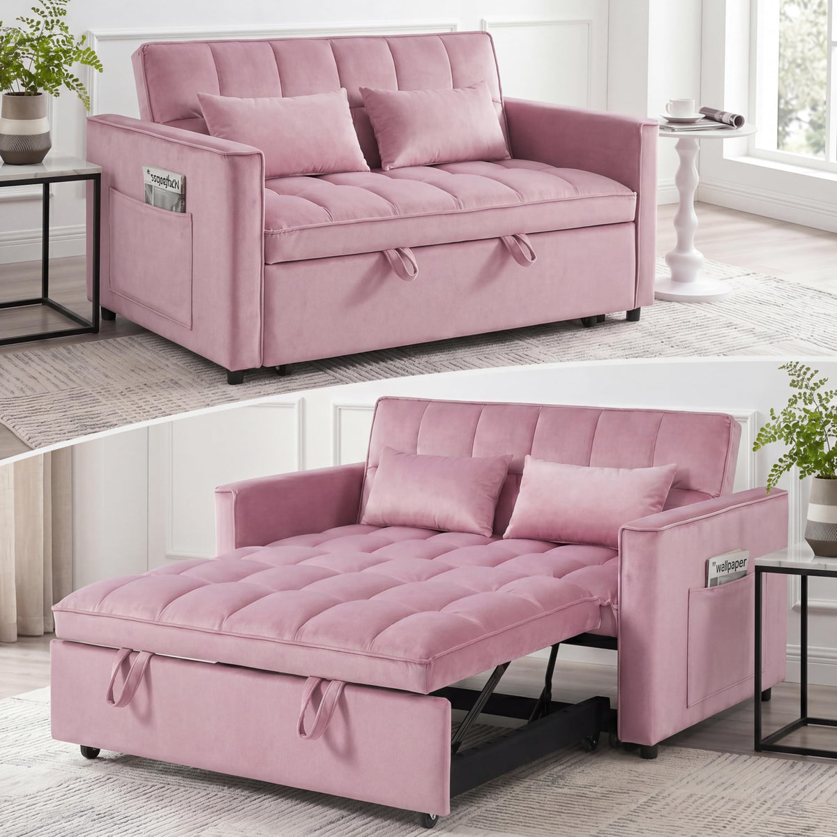 Pink Velvet 54" Sleeper Sofa V45768