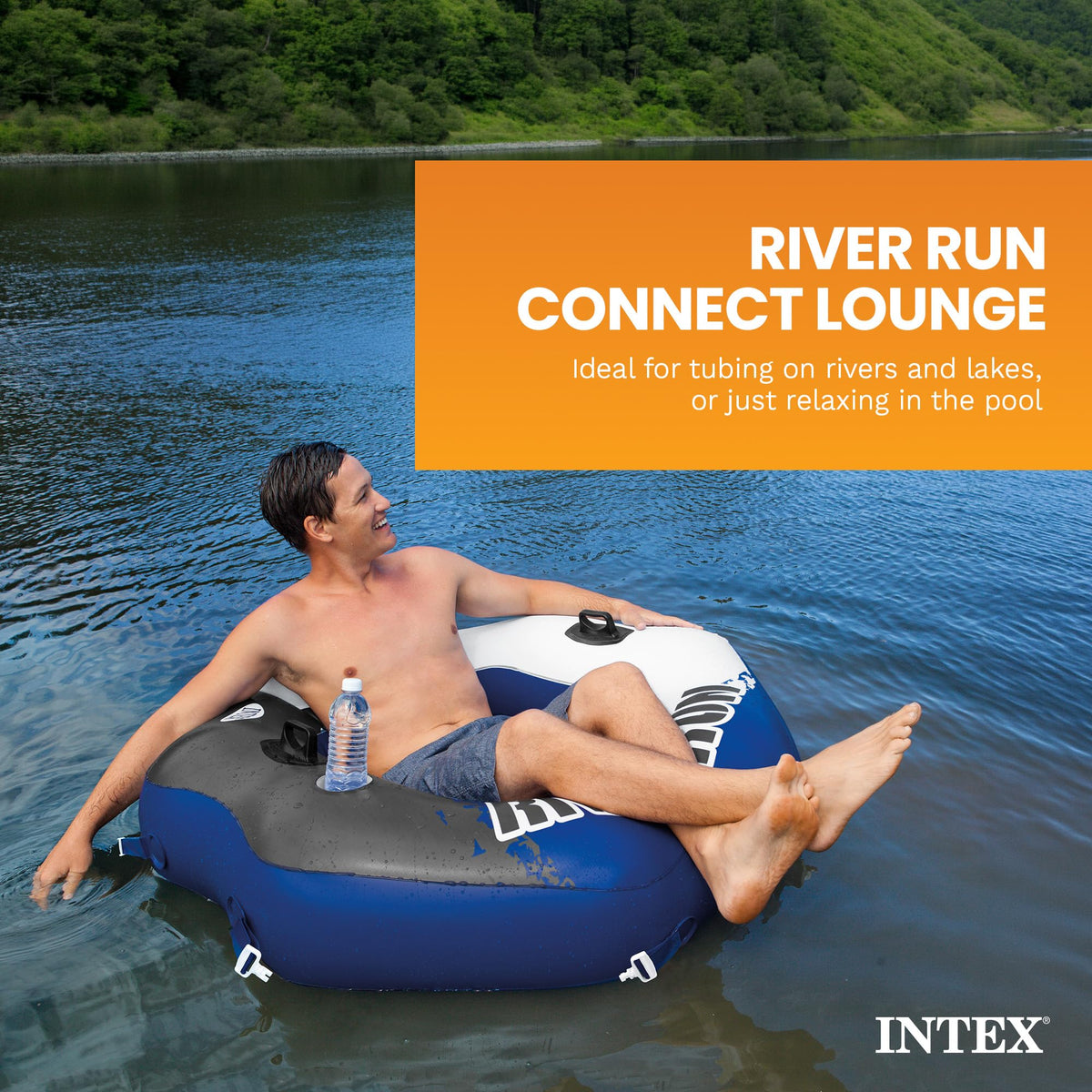 Single Person Inflatable Lounge Tube Chair with Mesh Bottom, Backrest, and Built in Cupholders R222