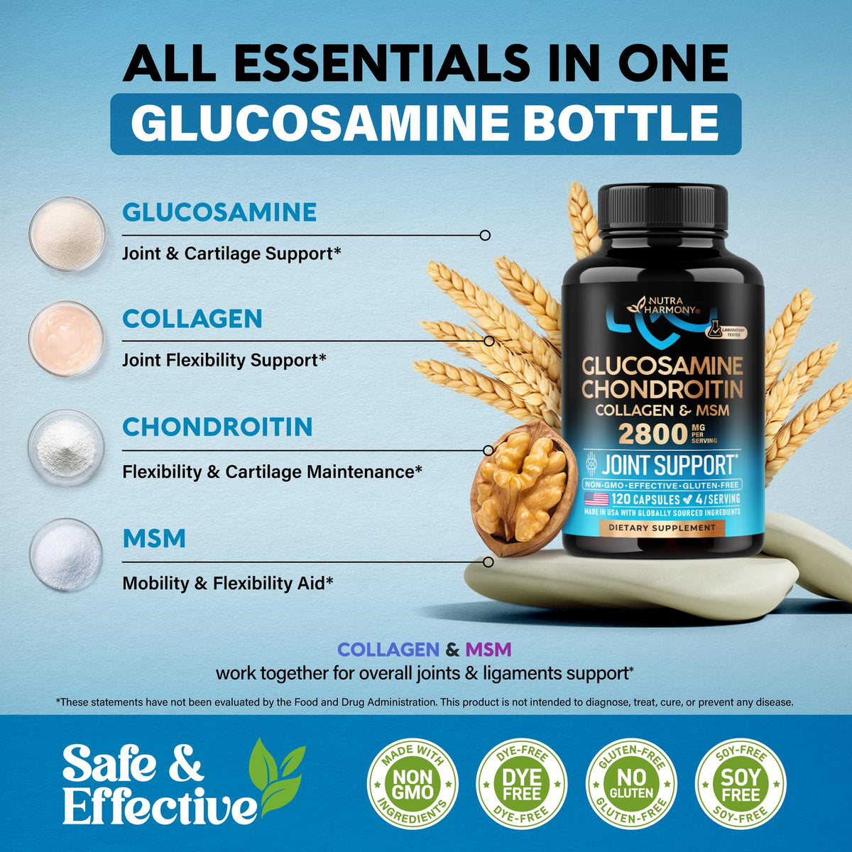 Glucosamine Chondroitin MSM Collagen 2800 mg 120 Caps L839