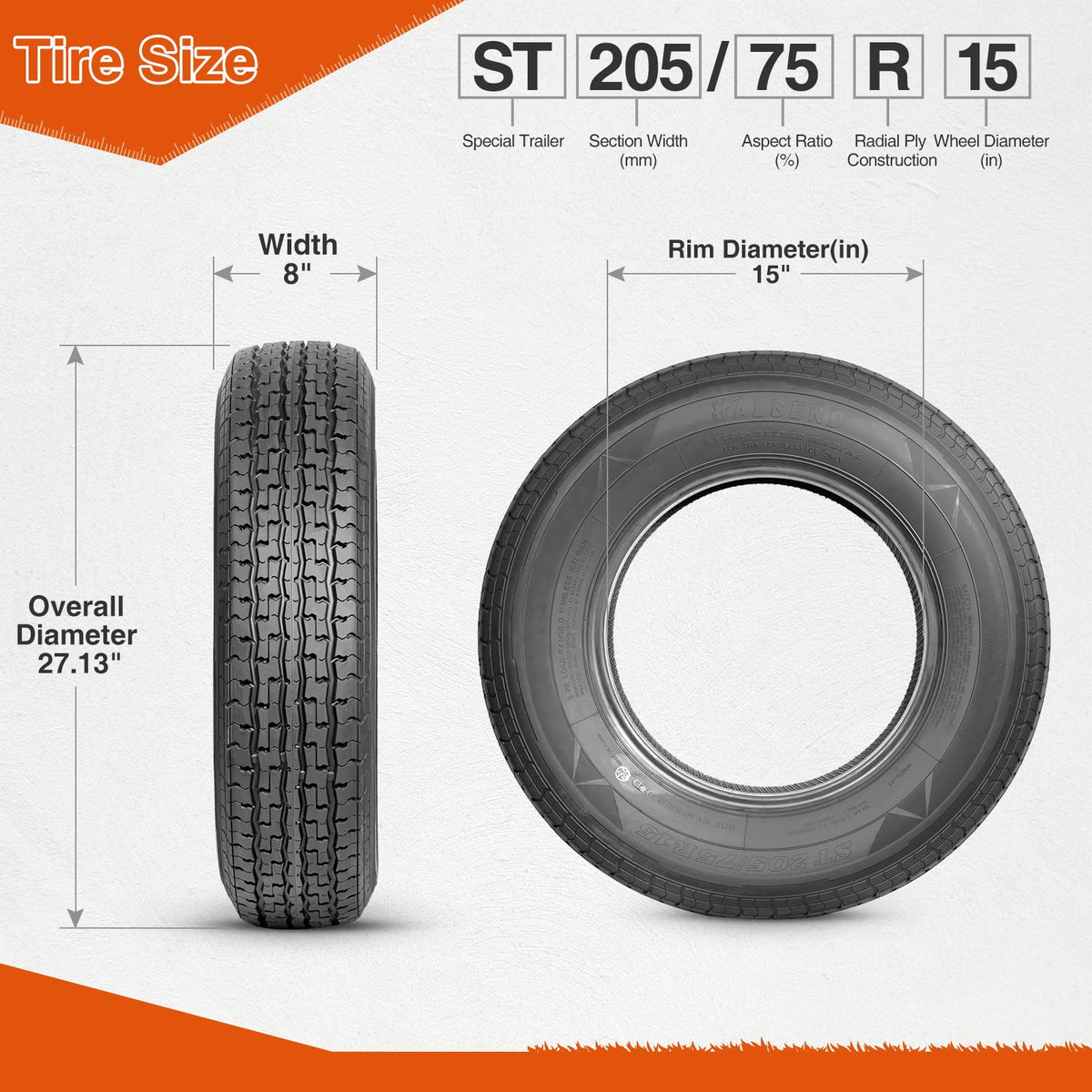 ST205/75R15 8PR Load Range D Radial Trailer Tires Set of 2 S69212