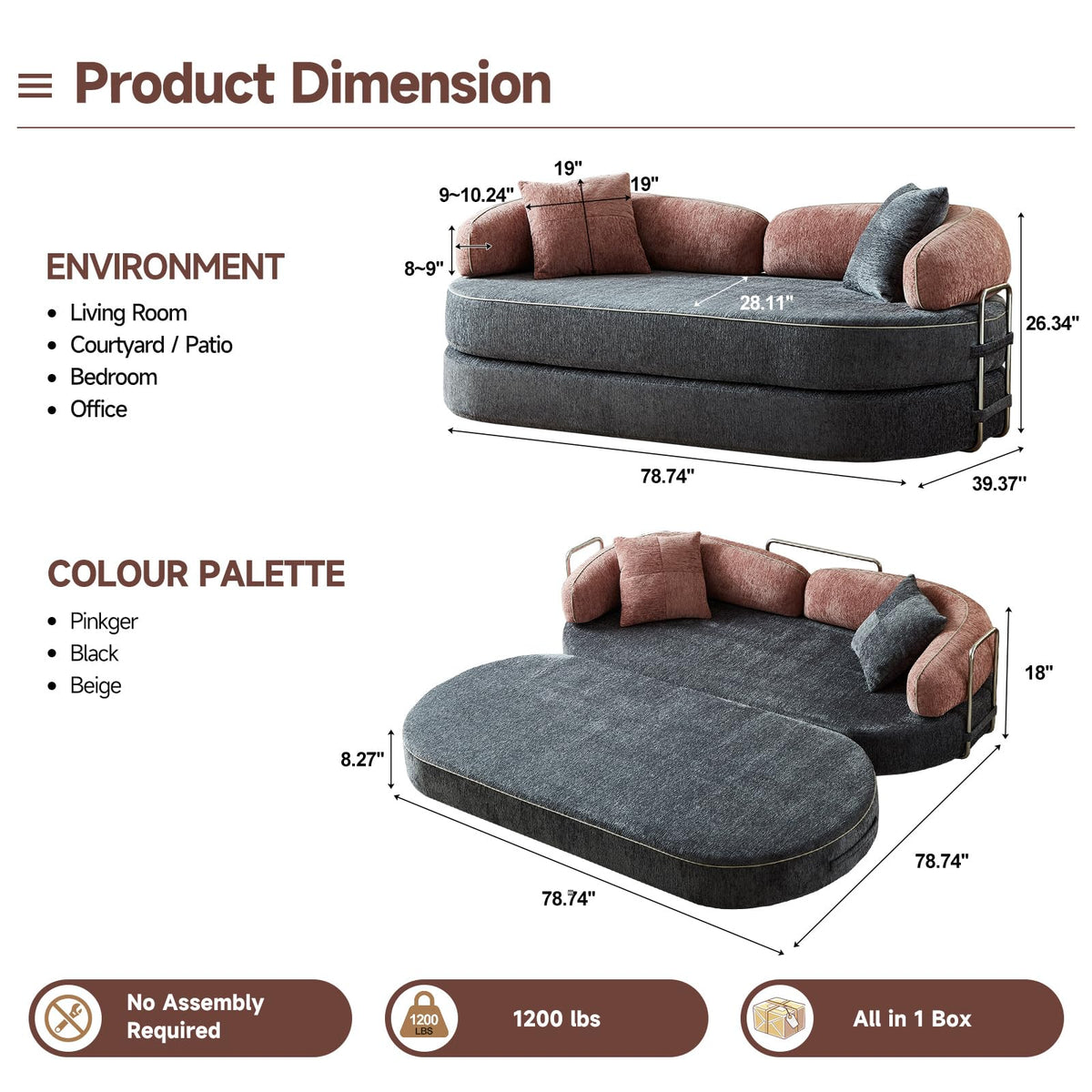 Queen Sleeper Sofa Bed Convertible Futon Couch T78761
