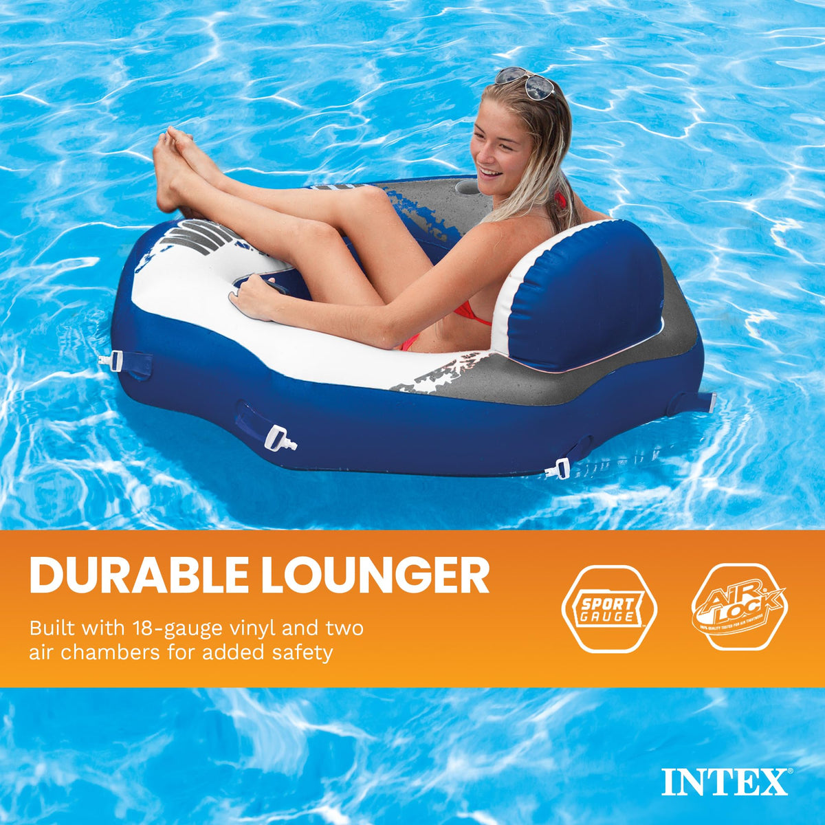 Single Person Inflatable Lounge Tube Chair with Mesh Bottom, Backrest, and Built in Cupholders R222