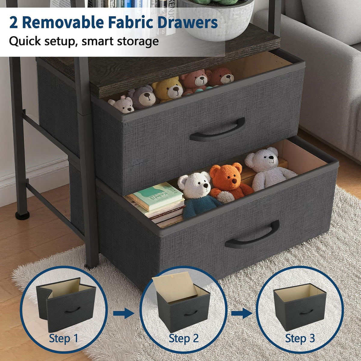 5-Tier Ladder Bookshelf with 2 Drawers Black J81211