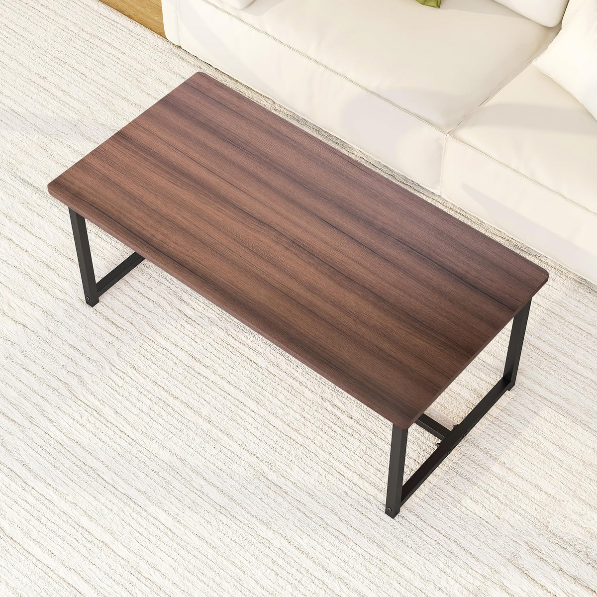 Walnut Rectangular Wood Coffee Table with Metal Frame B591