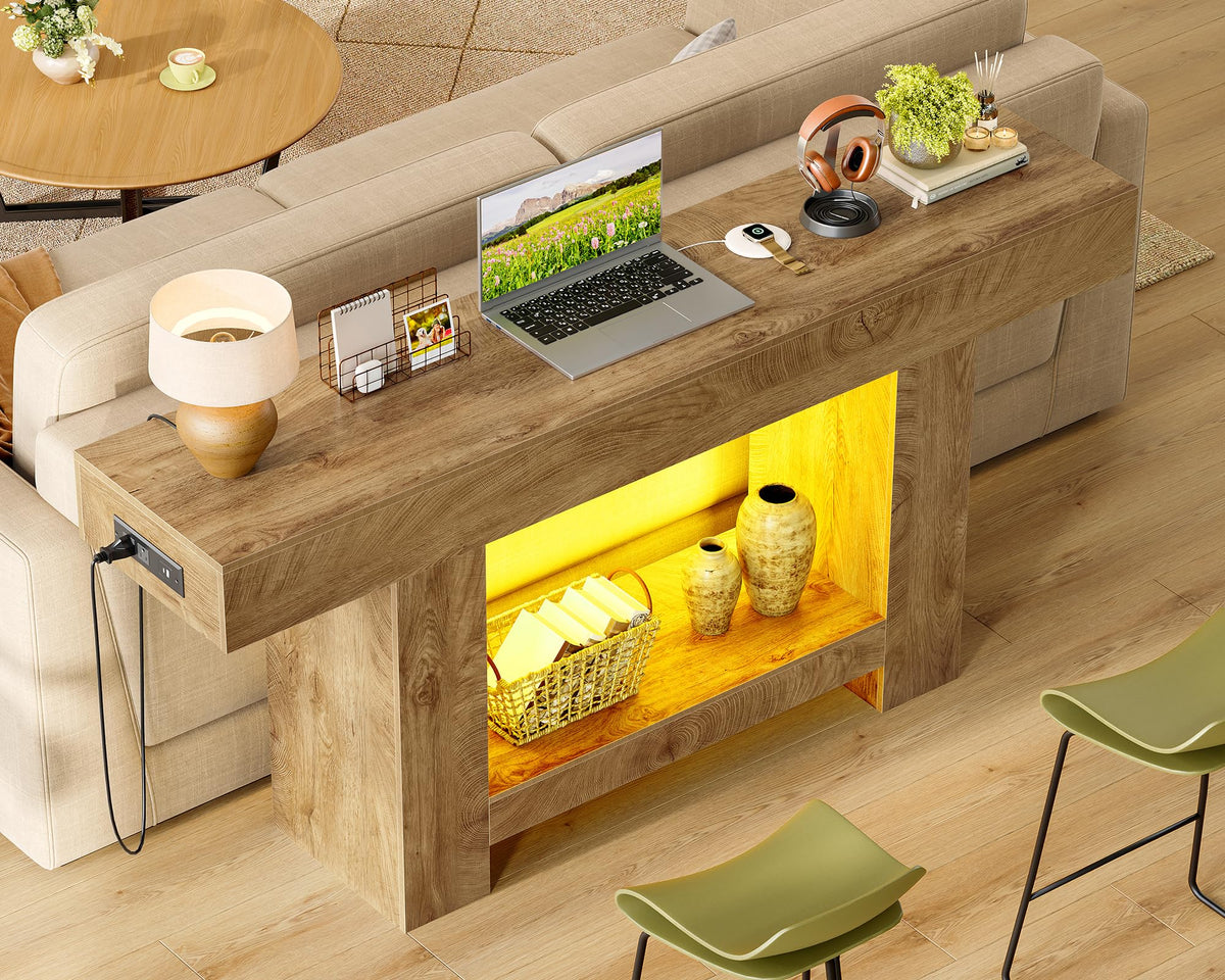63" Entryway Table with Smart RGB Lights and Charging Station Z46116