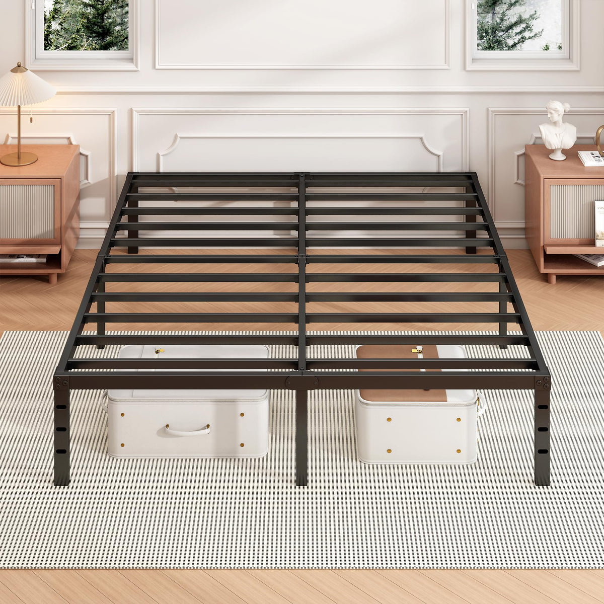 18 Inch Full Bed Frame with Under Bed Storage, Black K1398